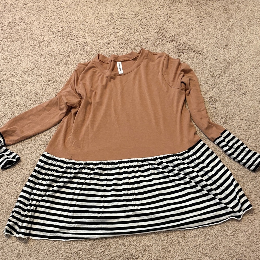 Brown and Black Striped Long Sleeve Flowy Top